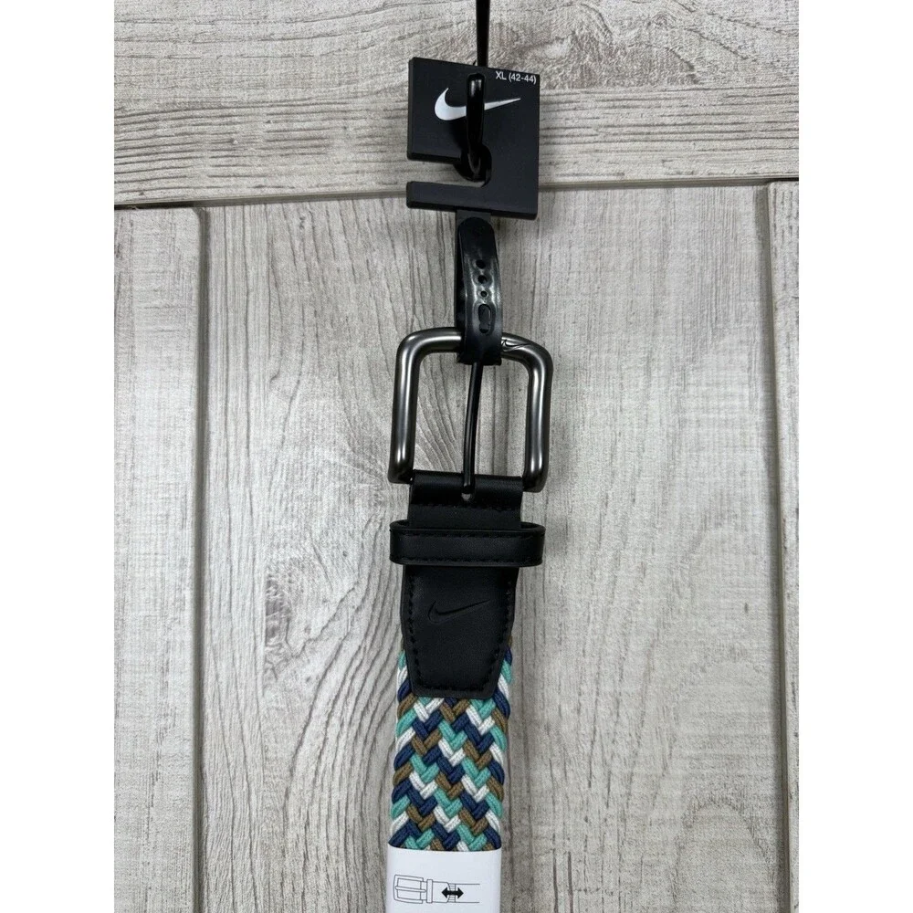 Nike G-flex Braided 1 3/8” Stretch Woven Golf Belt Navy Gray Teal Mens XL 42-44